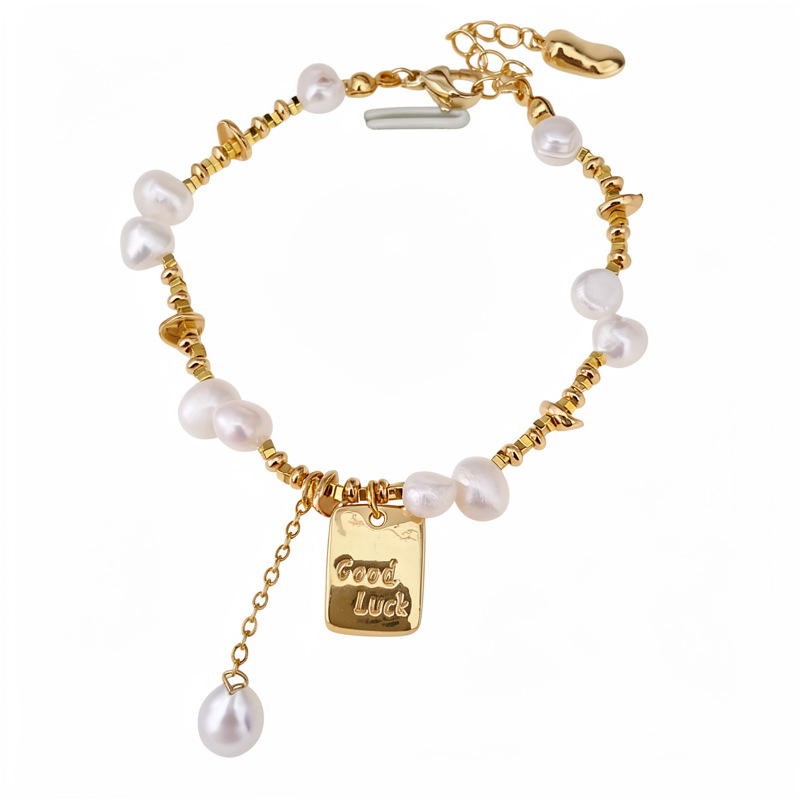 18k oro real chapado pulsera de perlas cuadradas lujo ligero pulsera de alta sensación diaria universal nicho personalidad joyas de mano mujer