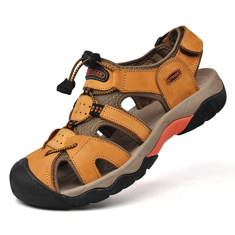 Transfronterizos de verano sandalias de piel de vaca, zapatos de playa casuales para hombres.