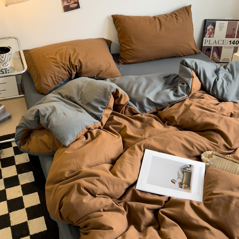 Madre y bebé clase A dormitorio desnudo cuatro piezas de algodón puro algodón colcha cubierta sábanas de cama de dormitorio de estudiantes tres piezas de conjunto