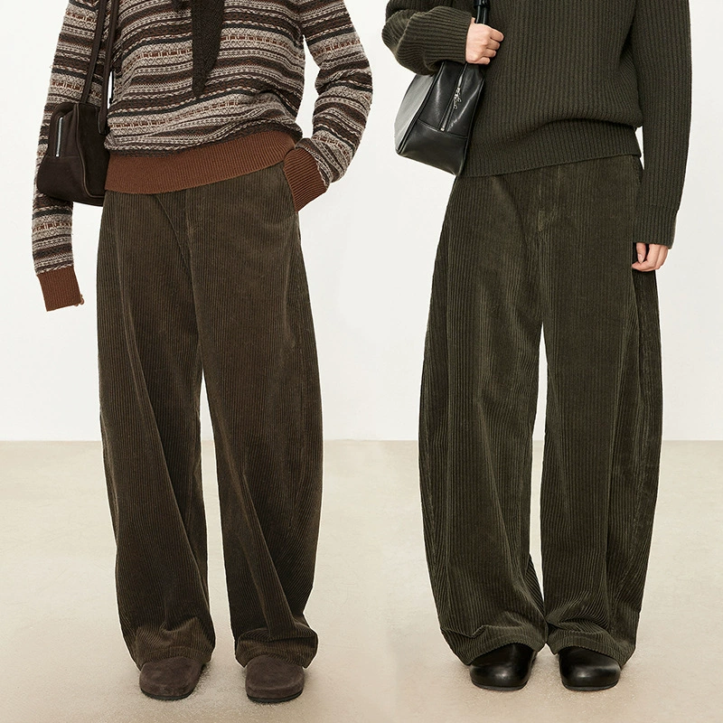Ранняя весна 2025 новая средняя талия тонкая дуговая банановая прямая вельвет бог брюки свободные старые деньги повседневные женские брюки