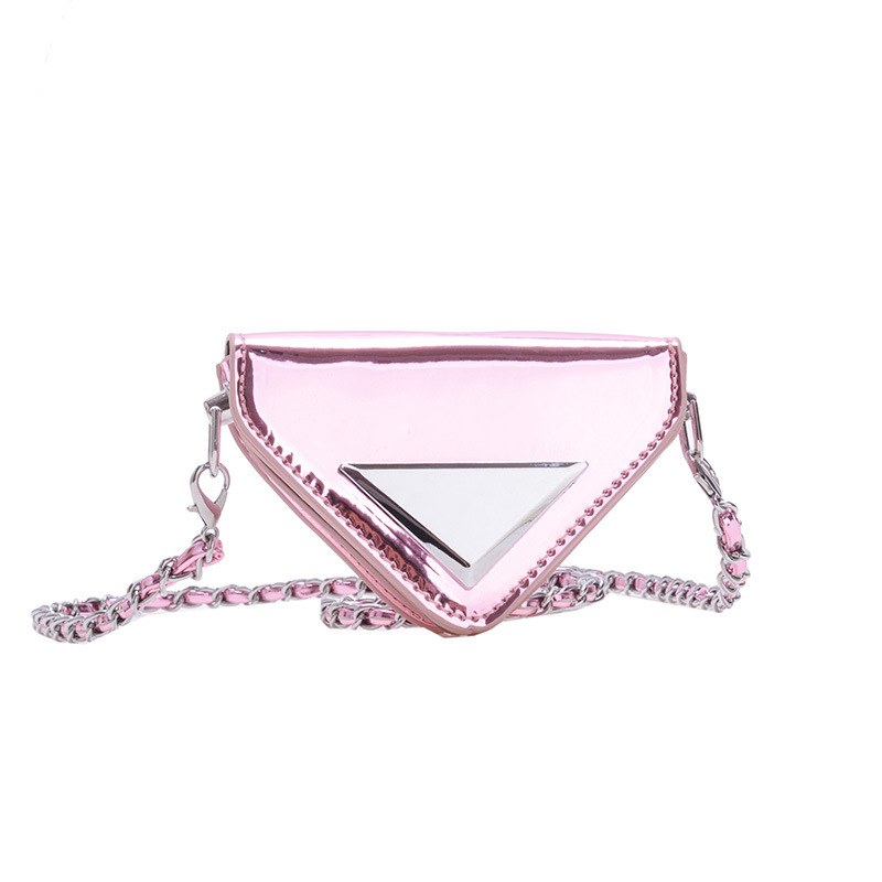 Coreana esmalte brillante mochila de niños triángulo láser bolso de hombro para niños y niñas mini cadena bolso para niños