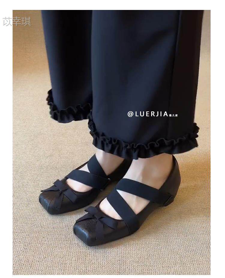 Giày Mary Jane nữ da cừu mũi vuông phong cách ballet, quai thun, gót ẩn 5 cm — Đen [Gót ẩn 5cm] - Còn hàng chi tiết 7