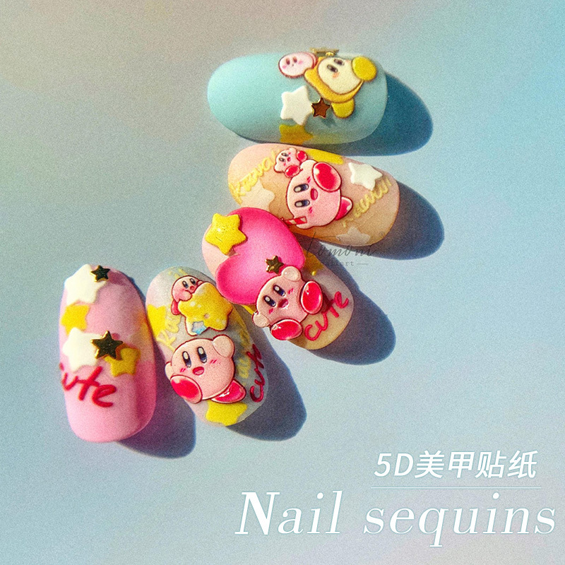 Papel adhesivo de uñas en línea popular de dibujos animados lindo pan conejo Etiqueta de uñas japonesa COLA alivio tridimensional hueco