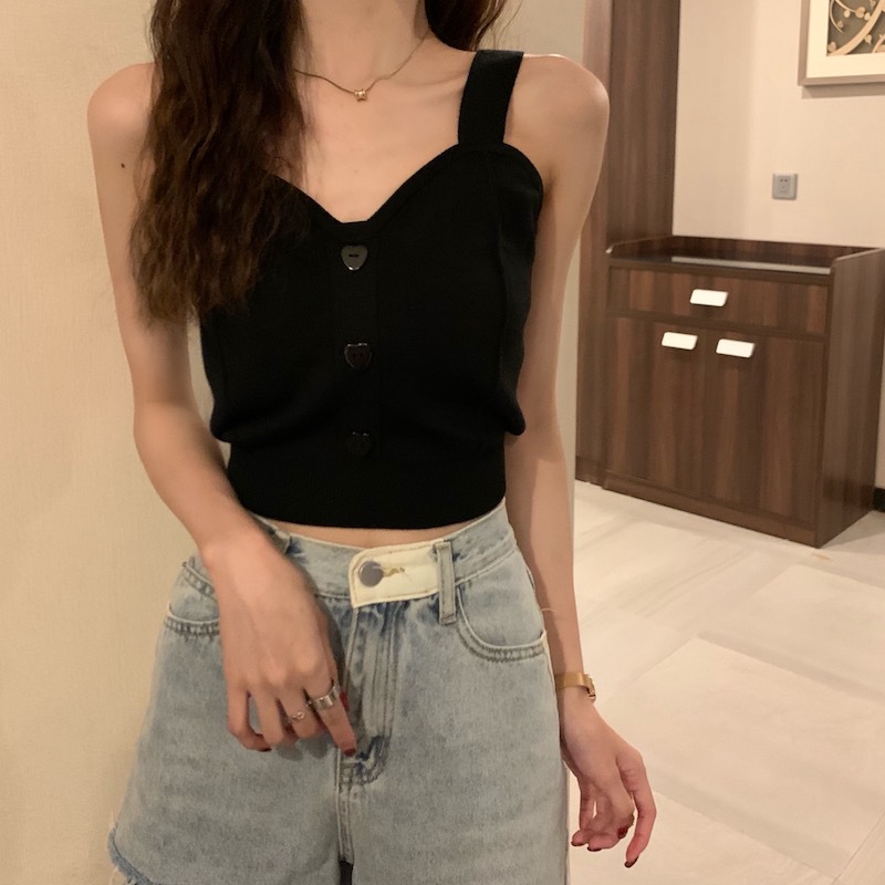 Short Top Length Camisole Tops Type Wholesale Women'S Casual Fashion Simple Style Heart Shape Solid Color Multicolor Front Button Button Tank Tops