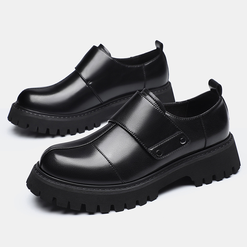 Men's Leather Shoes, New Autumn Model, British Style Casual Workwear, Thick-soled, Height-increasing, Large-toe Shoes_vogvips.com