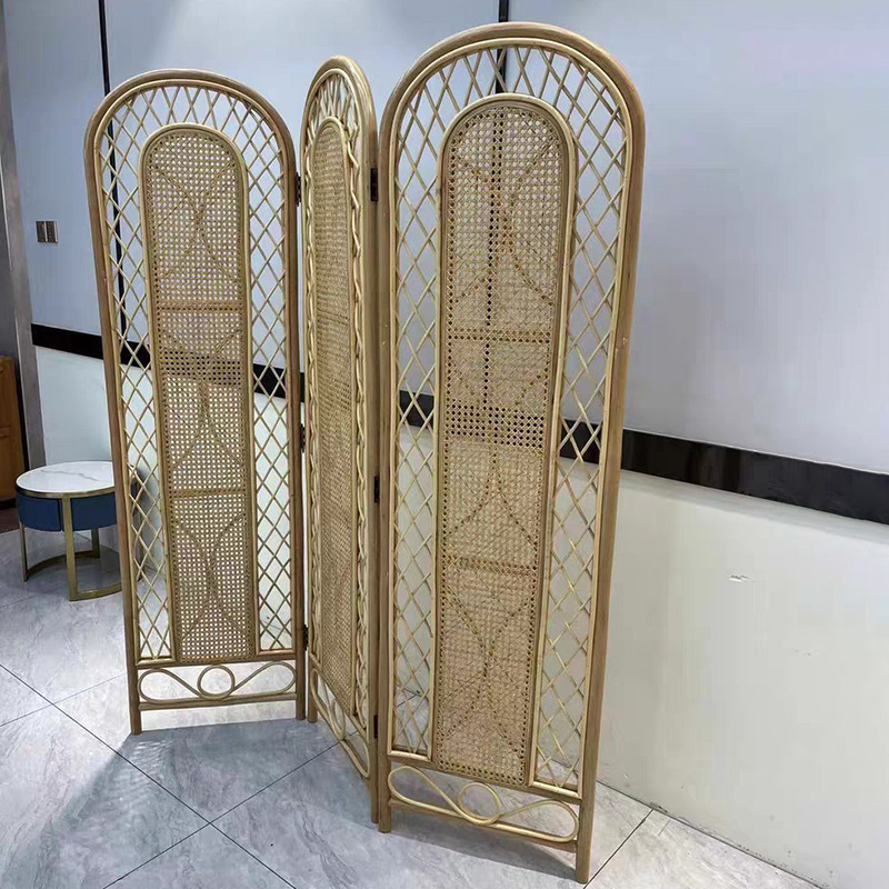Simple folding screen rattan partition living room B & B hotel decoration movable entry bedroom retro curtain folding