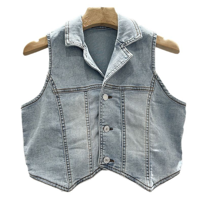 Productos europeos 2025 primavera y verano nuevo estilo pequeño con moda de mezclilla elástica de alta gama chaleco de chica caliente americana chaleco femenino image 5