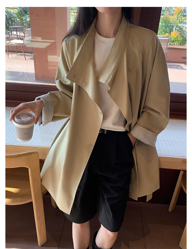 ng2510292 MOXI Thirteen Lines Women's Clothing 2026 Spring Korean Style Stand Collar Long Trench Coat For Petite Women_ecoleips.com