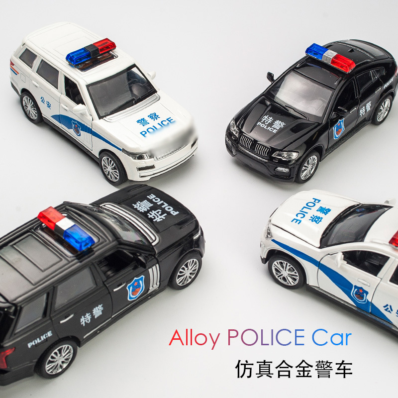 Popular Large Alloy Police Car Children's Sound and Light Toy Car That Can Open Doors, Car Model Ornament, Boy's Gift Wholesale