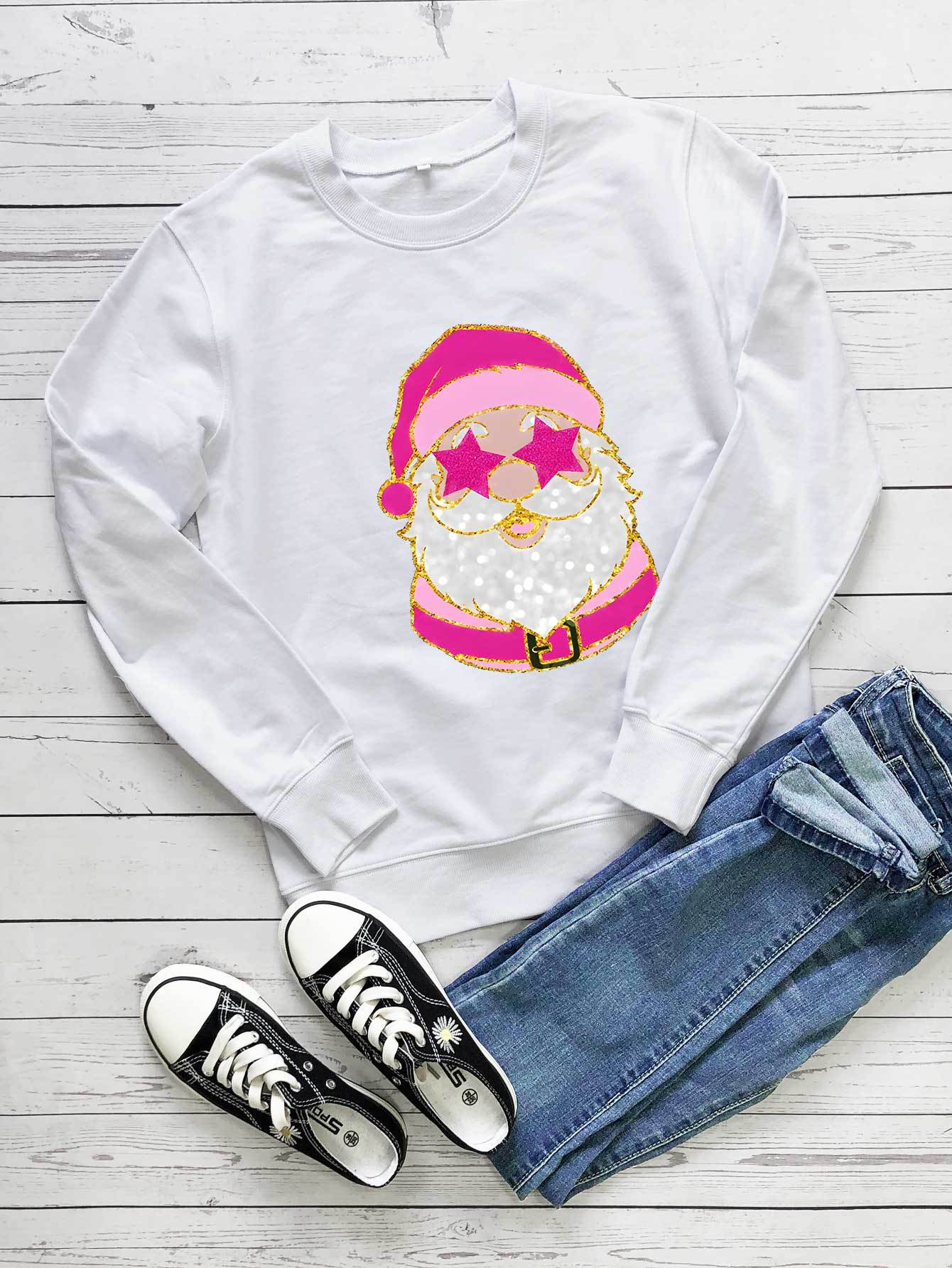 Santa Claus ojos estrella Navidad mujeres Comercio exterior suéter de cuello redondo Amazon EB manga larga dibujos animados image 6