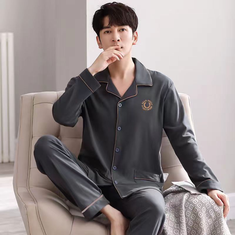 Algodón pesado para aumentar pijamas de manga larga para hombres cómodos jóvenes de mediana edad primavera otoño invierno ropa para el hogar
