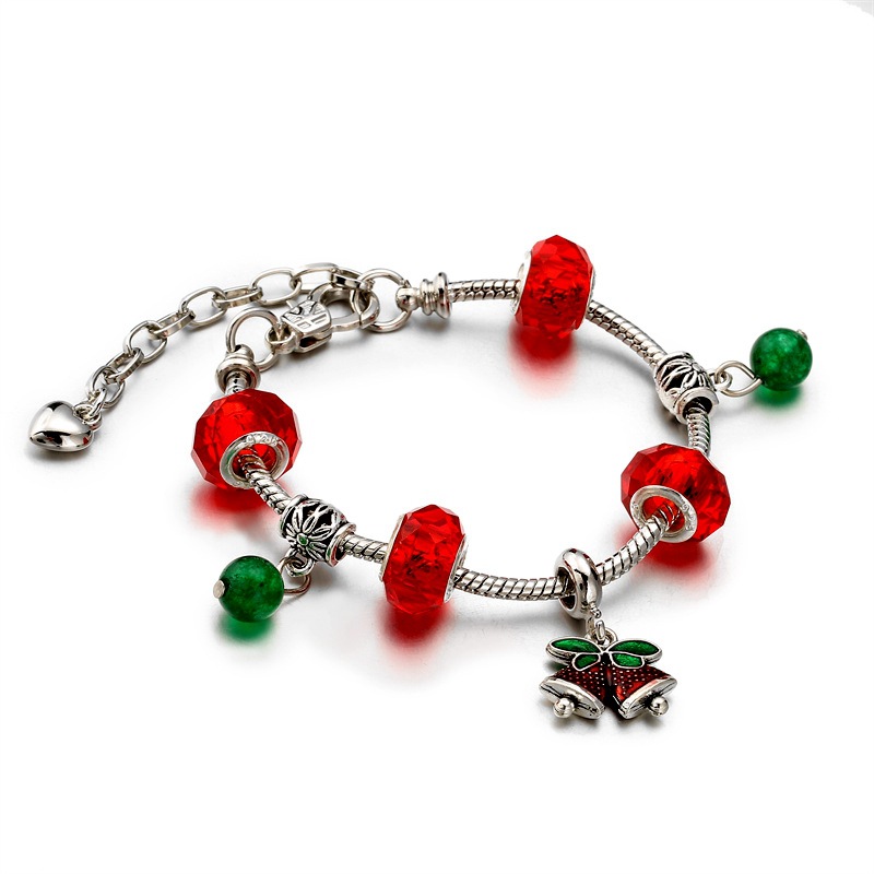 Europa y América popular de cristal ajustable con cuentas de aleación electrochapado árbol de Navidad Bell pulsera de Navidad fabricantes ahora
