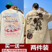 美式复古短袖T恤男夏季潮牌宽松上衣新款重磅大码情侣衣服装半袖