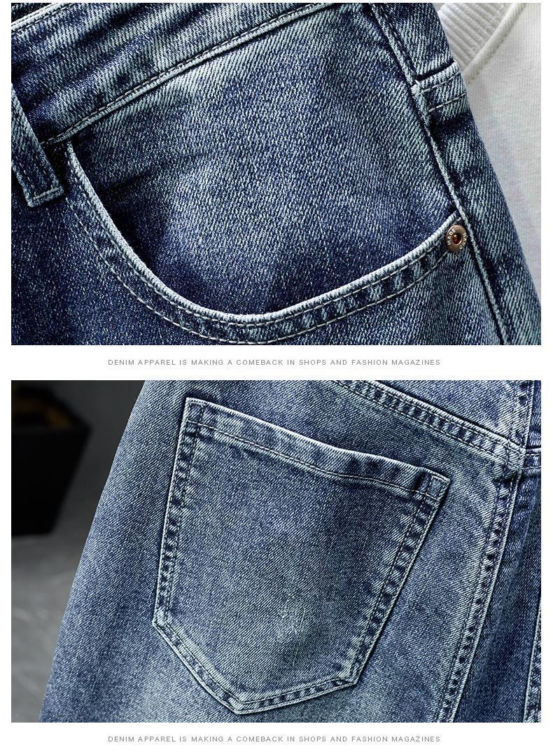 Jeans for men, high-end ruffian handsome, trendy embroidery and printing, elastic slim fit, small straight leg,_voghion.com
