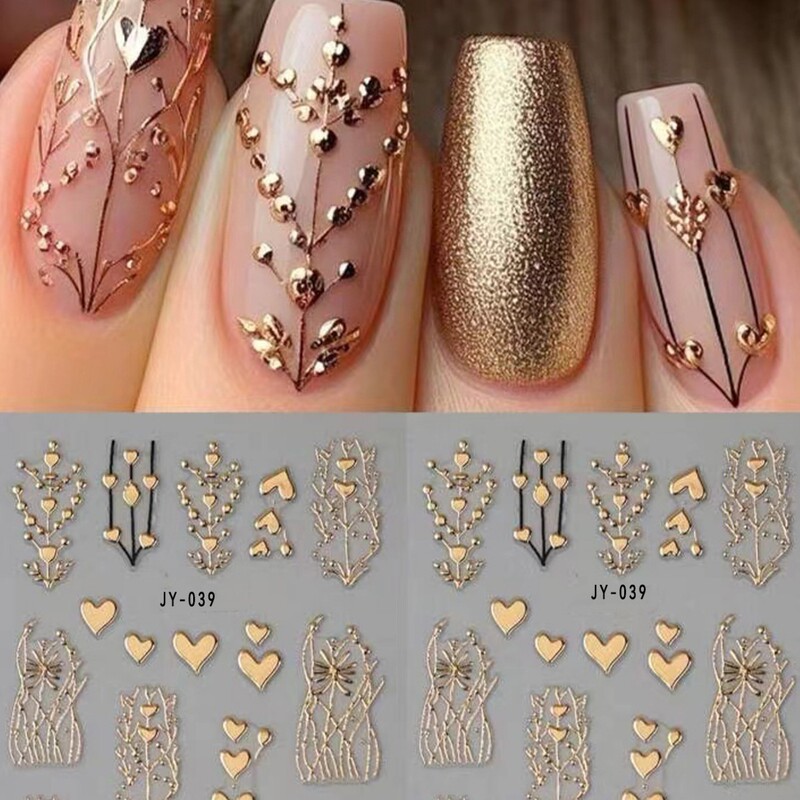 Hot Champagne Gold Craft with Adhesive Backing Nail Decoration Decals, Valentine's Day Heart Pattern DIY Nail Stickers Jy-39 Hot Champagne Gold Craft with Adhesive Backing Nail Decoration Decals, Valentine's Day Heart Pattern DIY Nail Stickers Jy-39
