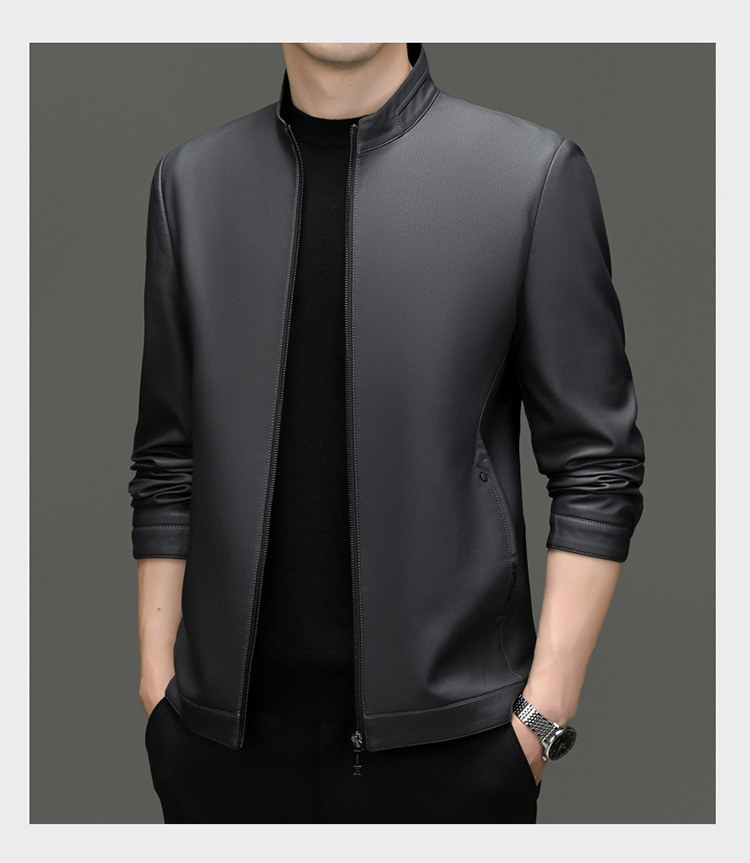 Stylish Men's Leather Jacket Stand Collar Winter Coat For Men_voghion.com