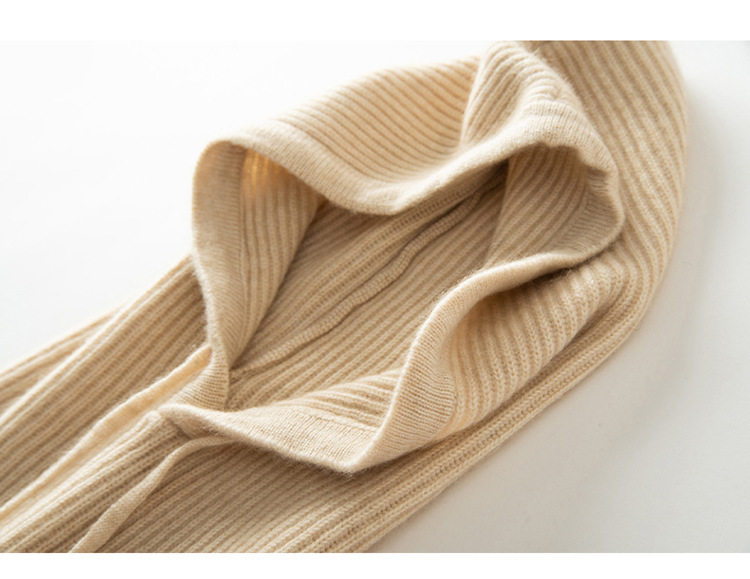 Mũ len cashmere kèm khăn quàng cổ liền khối nữ dệt kim giữ ấm tai mùa thu đông — Màu cà phê hoa, Màu cà phê đỏ, Màu xanh hải quân, Rượu vang đỏ chi tiết 11