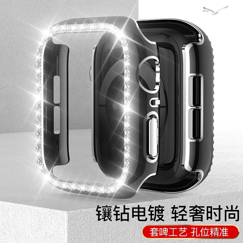 Подходит для корпуса Apple iWATCHS10, гальваническое покрытие iWatch7, сверкающая двуцветная однорядная инкрустация, ПК пустотелый защитный корпус