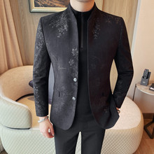 2025春装男士提花小西装男韩版修身立领中山装新款休闲西服外套潮