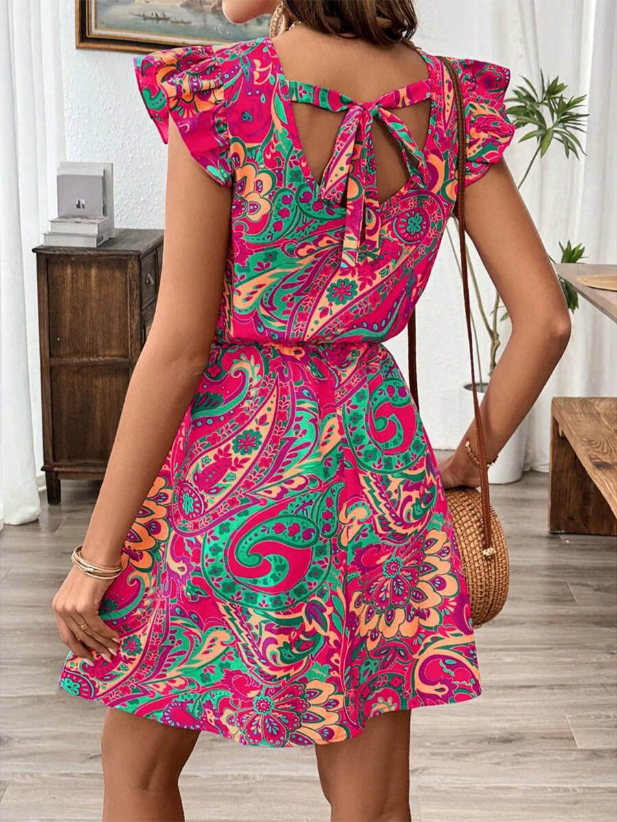 Vestido estampado de mujer transfronterizo 2025 verano casual nuevo estilo flor con volantes vacaciones falda de playa ropa de mujer