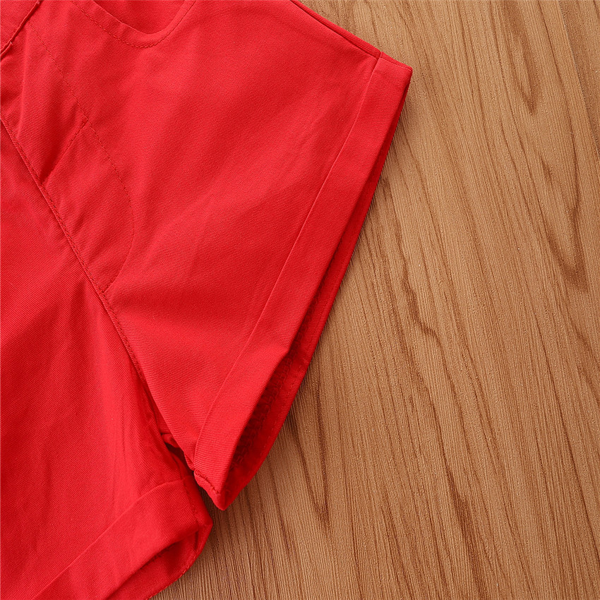 Terno infantil moderno, cor contrastante, camisa preta + macacão, calça vermelha, conjunto de 3 peças_voghion.com
