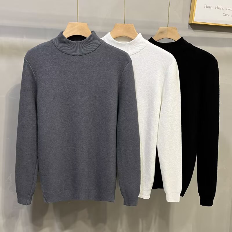 Herren Rollkragenpullover Mit Fleecefutter Slim Fit Strickpullover_voghion.com