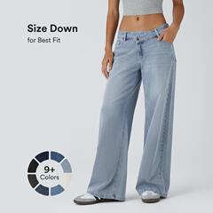 Asymmetric Low Rise Button Zipper Multiple Pockets Wide Leg