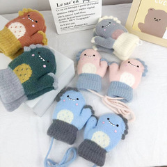 New Thick Fleece Dinosaur Shaped Winter Knitted Warmth Preventing Neck Hanging Gloves for 2-5 Year Old Children