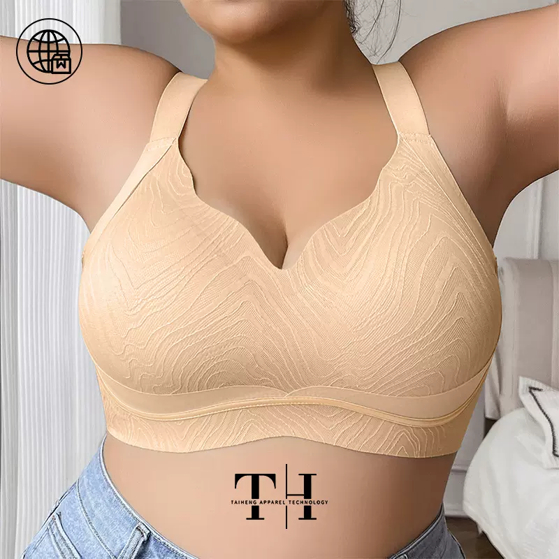 跨境TEMIU爆款加大码内衣女聚拢上托防下垂无钢圈果冻条蕾丝文胸