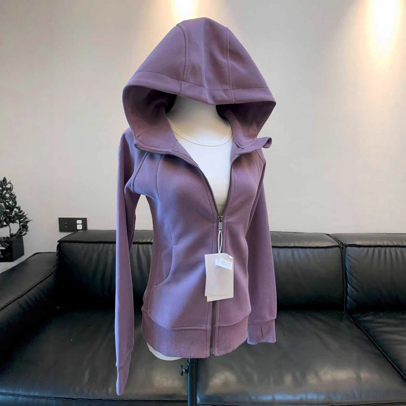 Cardigan Slim Sweatshirt Jacket Women's Autumn and Winter Hooded New Velvet Chic Sports Yoga Waist Zipper Top
