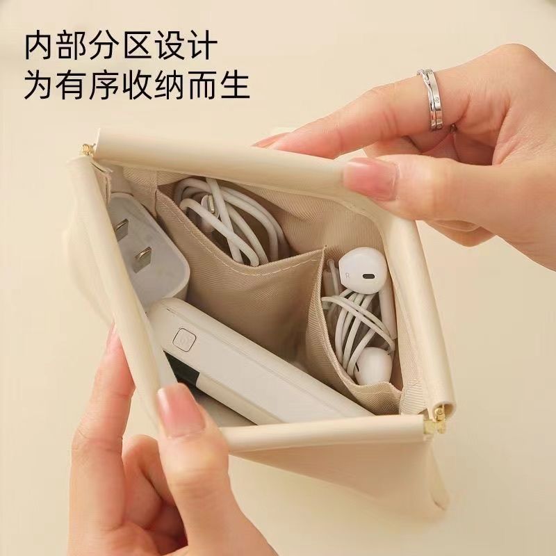 PU自动闭合收纳包弹片包定制logo纯色数据线耳机收纳袋迷你便携式