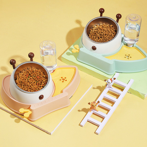 Cat bowl double bowl protects cervical vertebra and prevents tipping automatic drinking cat food bowl dog bowl cat water bowl rice bowl pet supplies