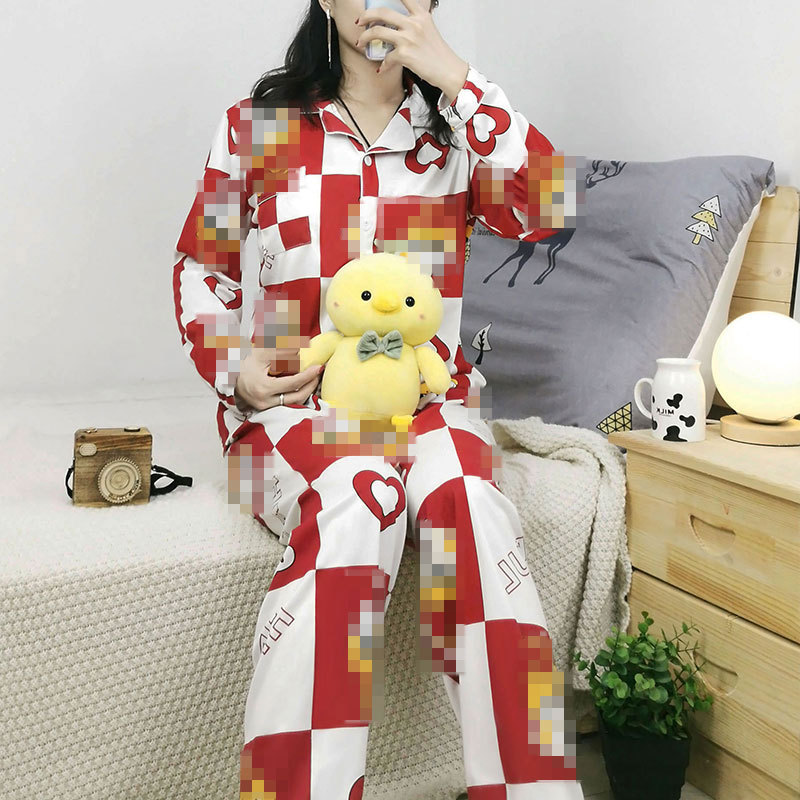 잠옷 여성 긴팔 봄 · 가을 학생 한국식 귀여운 느슨한 사이버 연예인 카디건 홈 의류 플러스 사이즈 가을 · 겨울 세트