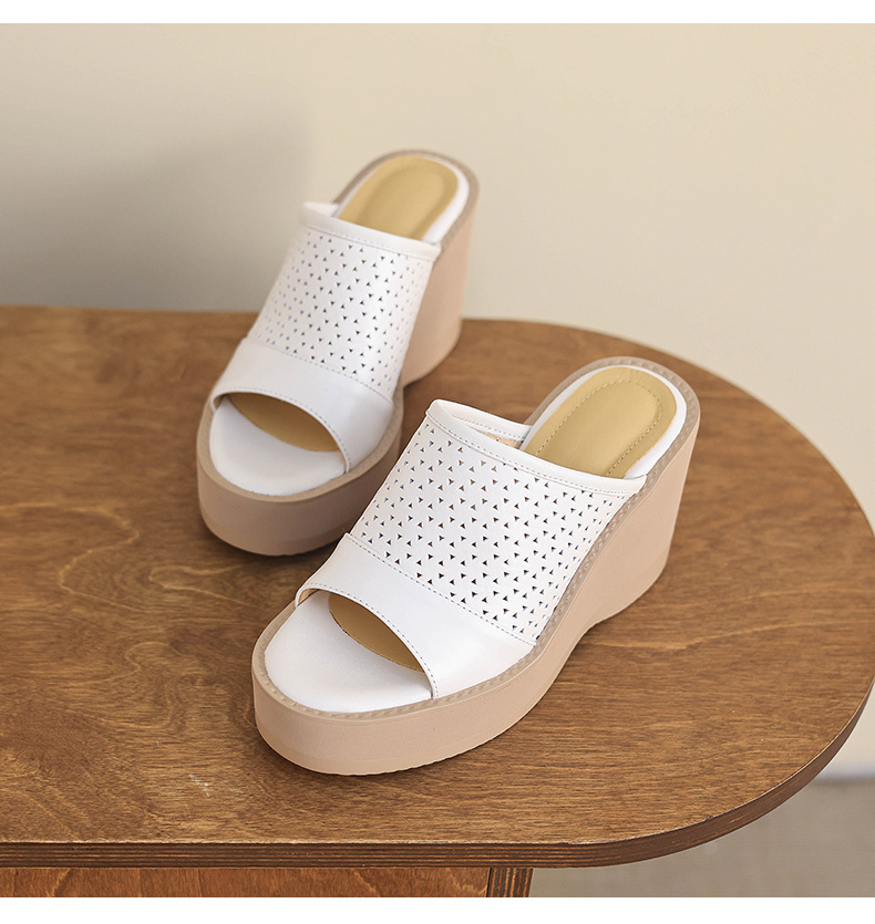 Dép sandal nữ quai chữ V đế xuồng cao gót 9 cm, phối váy dạo phố — màu trắng ngà, màu mơ chi tiết 17