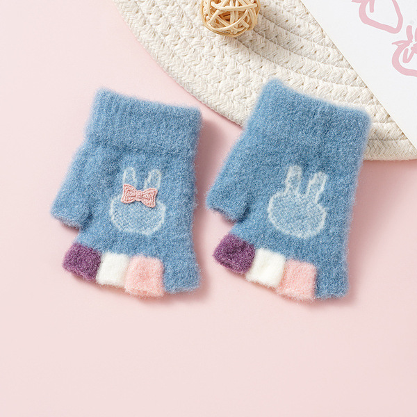 Baby Gloves Winter Toddler Half-Finger Warm 0-3 Years Old Boys and Girls Cute Fur Mouth Elk Flip Knitted Wool