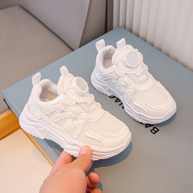 Mesh Turn-Button Elastic Kidsren's Sports Shoes Spring and Summer Ultra-Light White Shoes Student School Shoes Boys and Girls Family Shoes