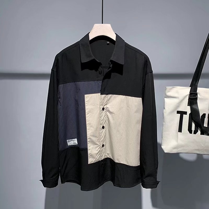 2024 primavera y otoño nuevo estilo camisa hombre tendencia suelta casual tendencia salvaje joven hermosa camisa chaqueta negra hombre