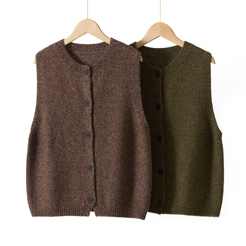 Autumn and winter thickened Tencel cashmere floral yarn round neck knitted vest cardigan for women, loose sleeveless sweater vest, trendy Autumn and winter thickened Tencel cashmere floral yarn round neck knitted vest cardigan for women, loose sleeveless sweater vest, trendy