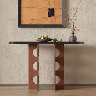 New Chinese-style Solid Wood Hollow-out Entrance Table Modern Simple Style Color-matching Entrance Cabinet Display Table End View Table