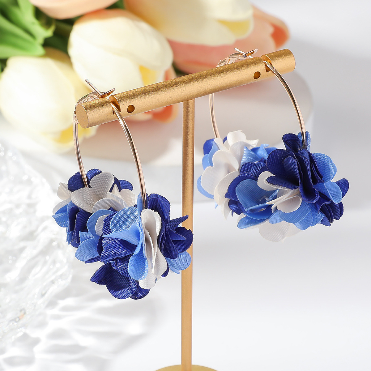 10g Weight 304 Stainless Steel Ear Needle Material Earrings Classification 1 Pair Quantity Travel, Street Occasion Cloth Material Flower Pattern All Seasons Season Women's Gender Sweet Style 1 Pair Sweet Flower Cloth Earrings 2