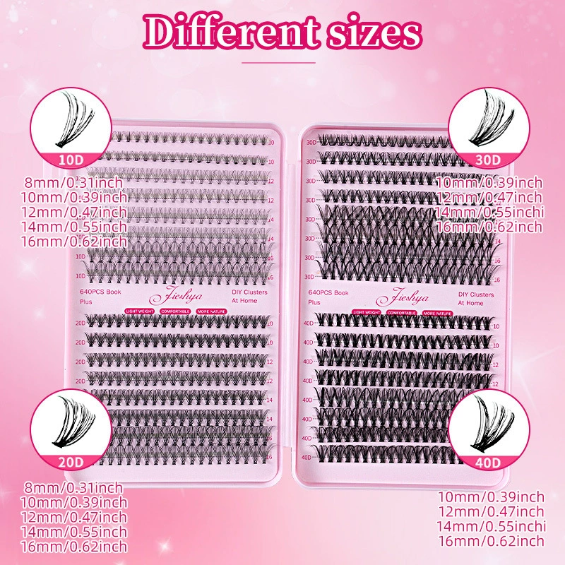 False Eyelash DIY Book, 640 pcs Clusters, 10D–40D Volume, Gift Box Kit