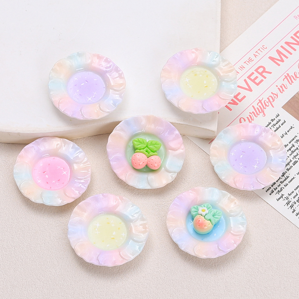 卡通渐变波纹盘子手工diy自制饰品配件奶油胶树脂小配件材料批发