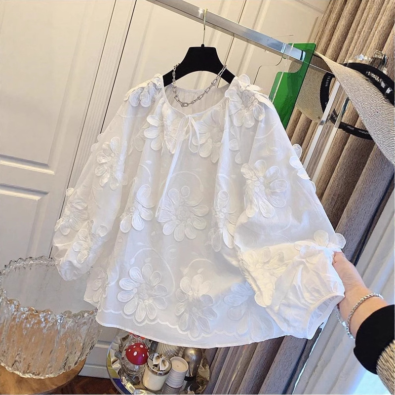 LYX high-end super-looking French embroidery lace flower white shirt doll shirt loose cotton top women's clothing LYX high-end super-looking French embroidery lace flower white shirt doll shirt loose cotton top women's clothing
