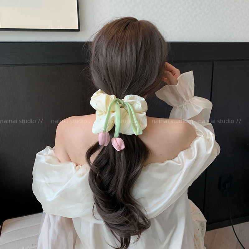 チューリップインテースヘアゴム～カラフルで甘い女の子のボールヘッドローポニーテールヘアロープ綿充填森風フラワーヘアアクセサリー|undefined