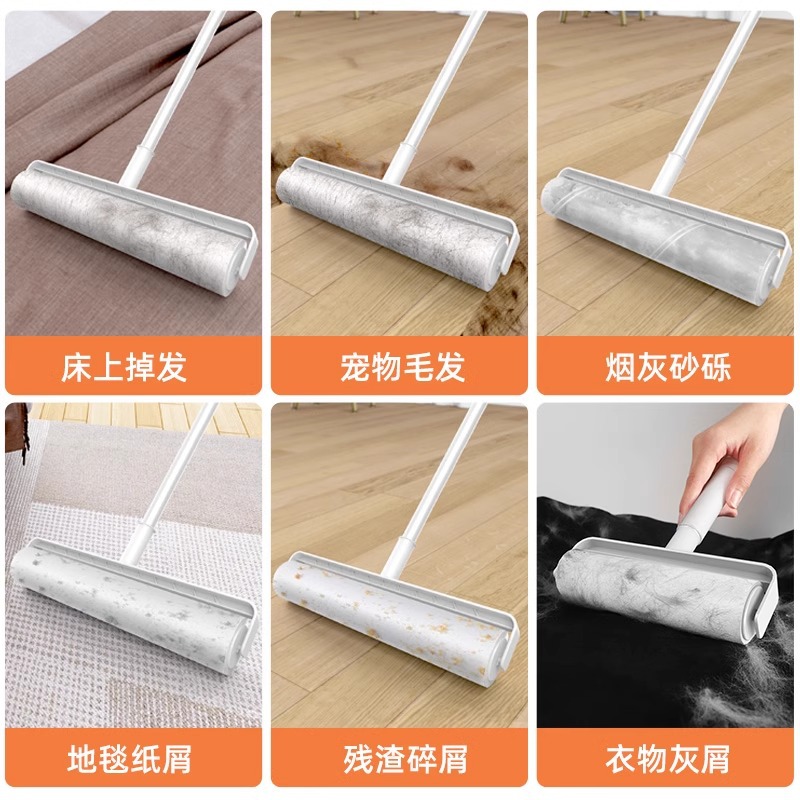 Roller stickler varilla larga barrido cabello magia mango largo rodante cepillo de piso limpieza de cama desgarrable reemplazo papel stickler