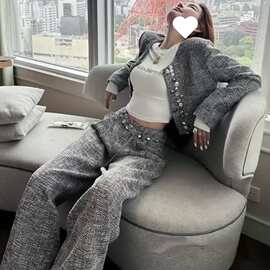 风套装女2025新款高级感气质名媛短外套高腰直筒裤两件套