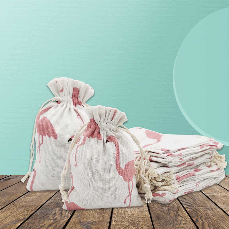 棉布袋印花束口小布袋文玩礼品包装袋抽绳火烈鸟款饰品珠宝收纳袋