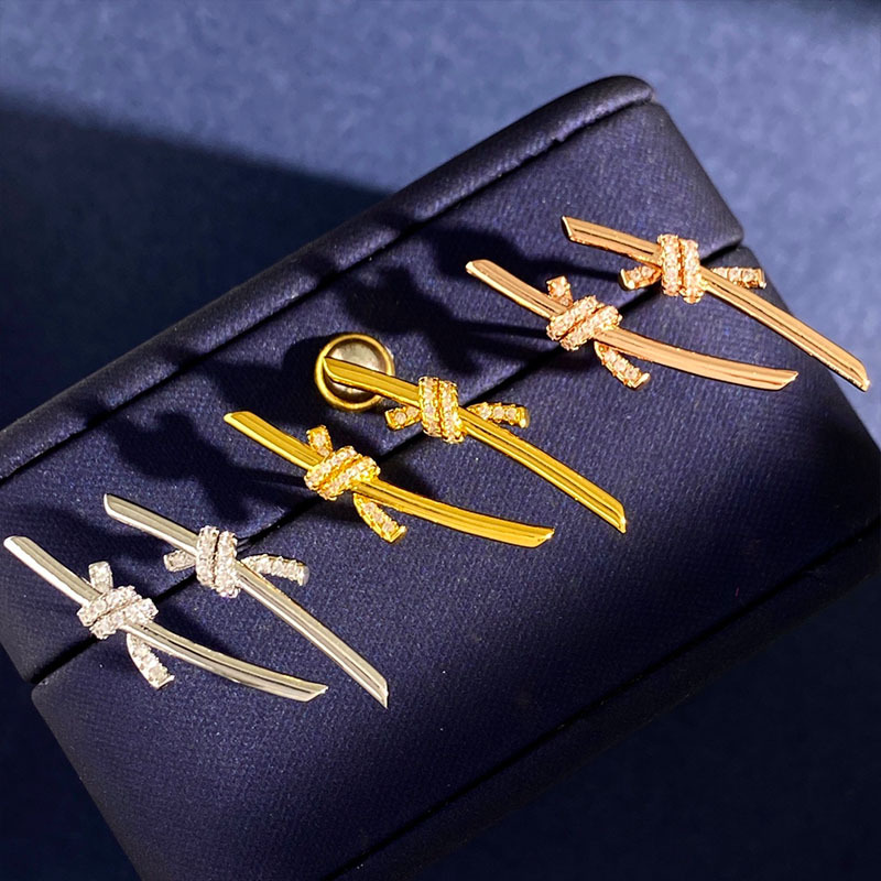 Knot Pattern Women's Gender 1 Pair Simple Style Knot Plating Inlay Copper Artificial Diamond Ear Studs