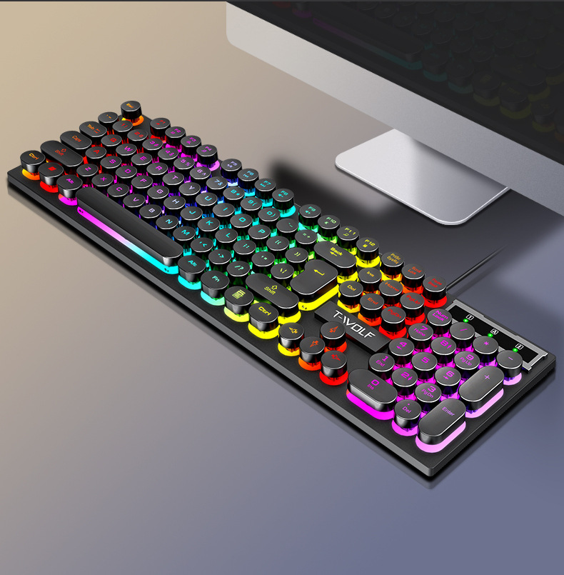 Tastatură luminoasă pentru laptop T-WOLF Thunderwolf T80, cu fir, pentru gaming, roz, punk, pentru birou_voghion.com