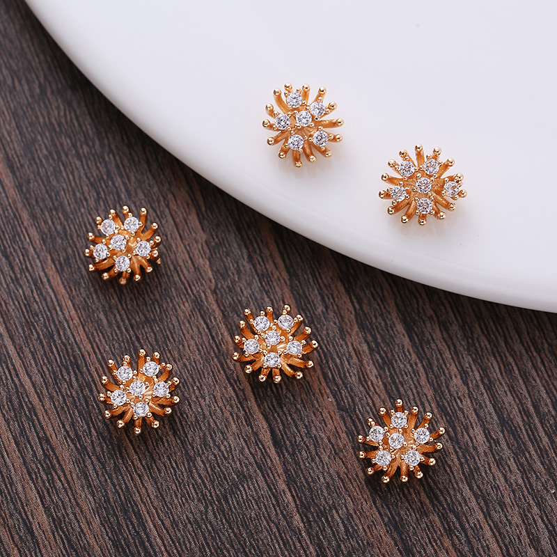 10mm gold-plated color-preserving zircon flower core flower holder diy earrings hairpin tassel wreaths all jewelry accessories material